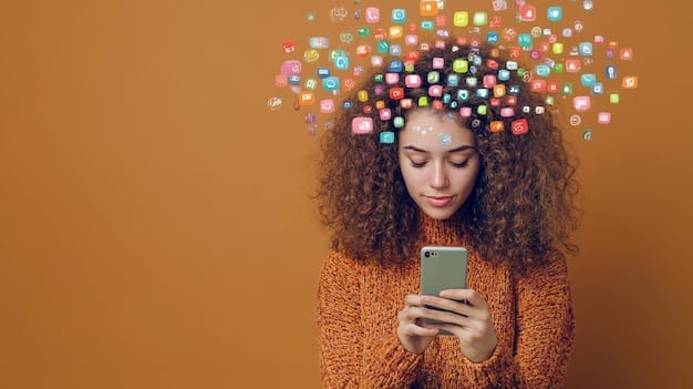 A person looking stressed and worried while looking at their phone, surrounded by swirling social media icons, representing the anxiety of online backlash.