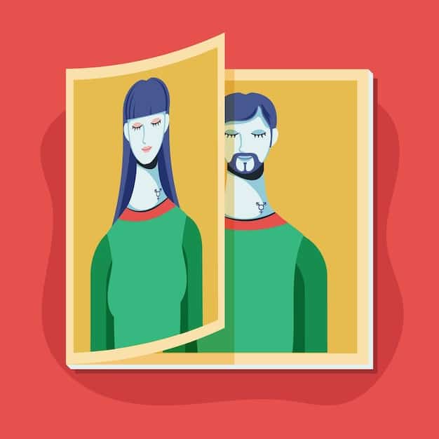 A split image showing a censored social media post on one side and an uncensored one on the other, visually representing the act of content moderation on digital platforms. Overlaid are icons representing algorithms making decisions.
