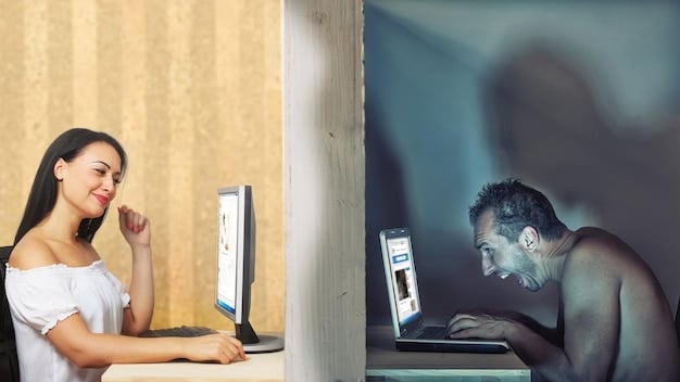 A person sitting at a desk, surrounded by screens displaying social media comments and news articles related to an internet scandal.