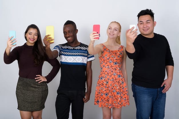 A diverse group of young adults, each holding up their smartphones, eyes glued to the screens. They are sitting on steps of a building, engrossed in the content, portraying the typical scenario of TikTok users engaging on their devices in a public setting. The image highlights the cultural diversity and widespread usage of TikTok among young people.