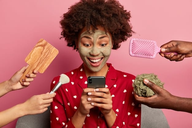 A person with a diverse background creating TikTok content with a phone, surrounded by props that represent different trending niches like fashion, food, and gaming.