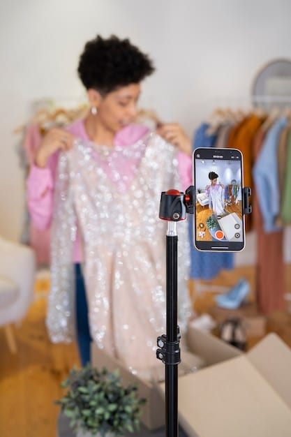 A fashion influencer showcasing an upcoming product drop on their Instagram story, with fans engaging in a Q&A session about the product details. The influencer is dressed in the brand's clothing and is holding the new item.