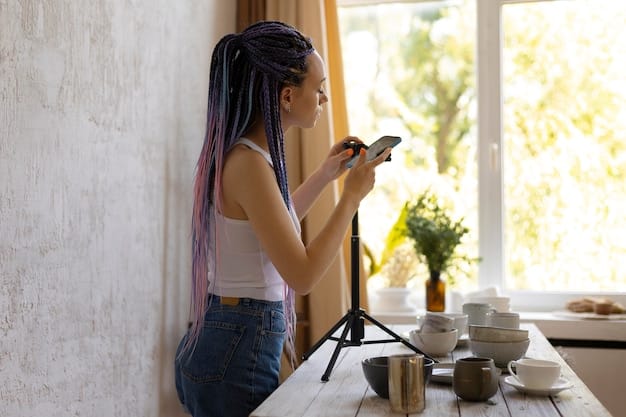 A behind-the-scenes shot of a TikTok creator filming a video in their home, surrounded by simple props and equipment. The room is brightly lit, and the creator is smiling and engaging with the camera, portraying the effort and personality behind viral content creation.