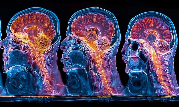A brain scan image highlighting the regions of the brain that are activated during an ASMR experience, such as the prefrontal cortex and the anterior cingulate cortex.